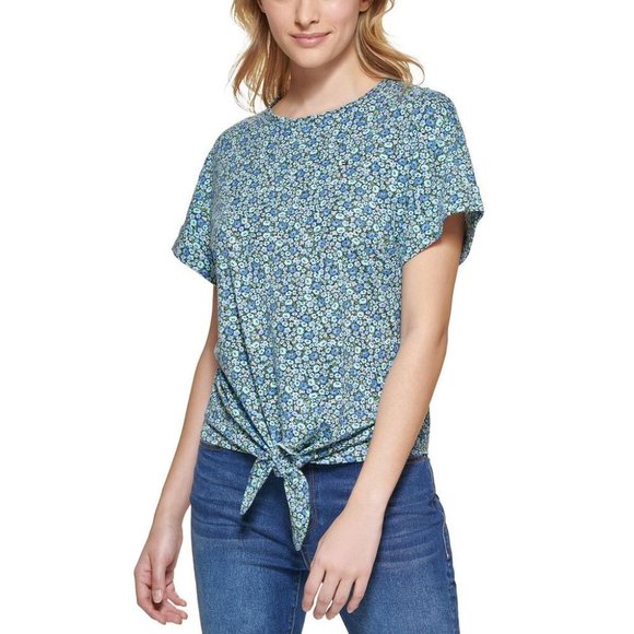 Tommy Hilfiger Women's Floral Print Tie-Hem T-Shirt - Picture 1 of 2